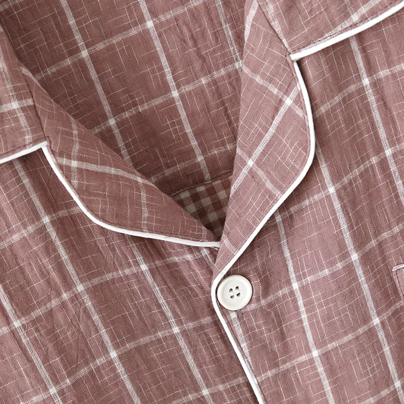 Japanese New Men's Spring/Summer Pajama Set 100% Cotton Plaid Long Sleeve Pants Two Piece Set Large Relaxed Home Furnishing pajamas set man pajamas set