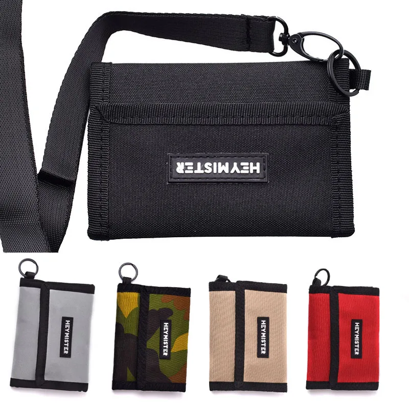 Fashion Youth Trifold Wallets Oxford Cloth Students Sling Neck Bag Short-Style Wallets Hasp Coin Purse Card Holder Case