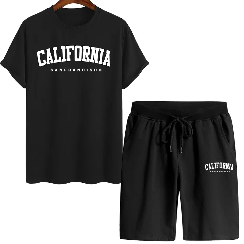Mens Summer Cotton Tee and Quick Dry Shorts Set