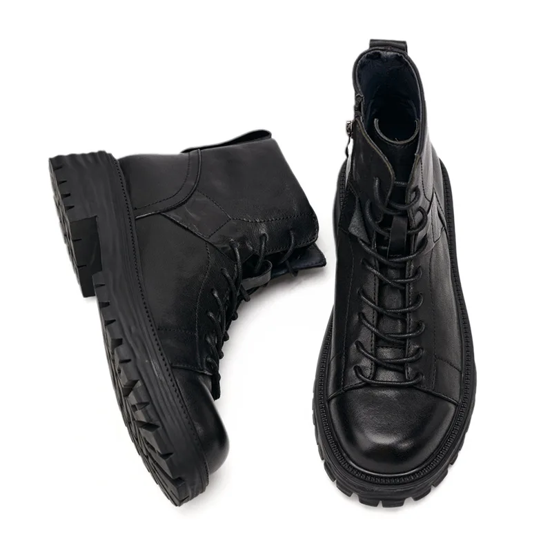 Autumn Winter High Quality Genuine Leather Boots Men Motorcycle Boots Male Ankle Boots Mens All-match Cowhide Combat Boots Mens