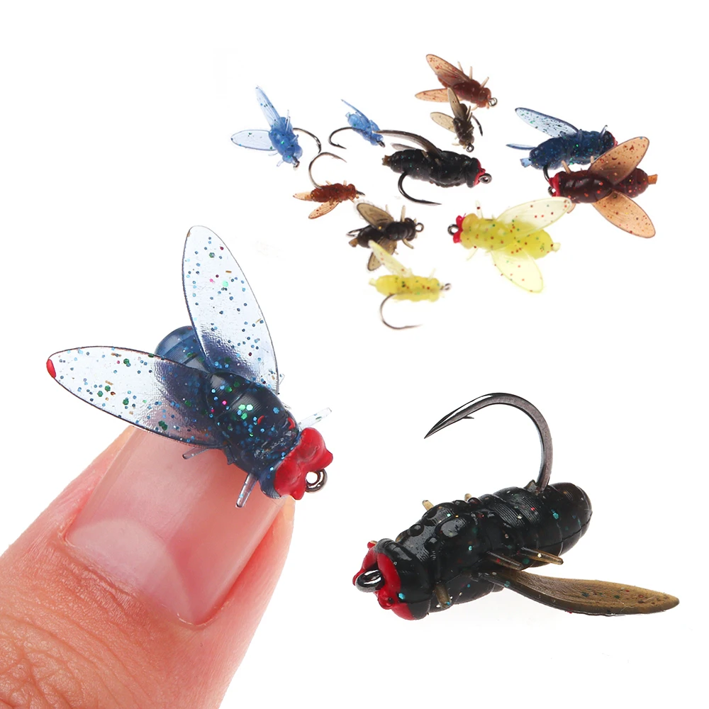 Wifreo 20pcs/box Realistic Silicone Housefly Soft Insect Bait Trout Bass Fishing Artificial Lure Set