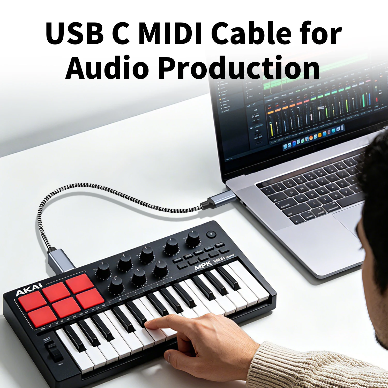 USB C-USB B 오디오 케이블 (미디 컨트롤러 키보드, 전자 피아노, 신디사이저, 사운드 카드, DAC, DJ 믹서 컨트롤러용)