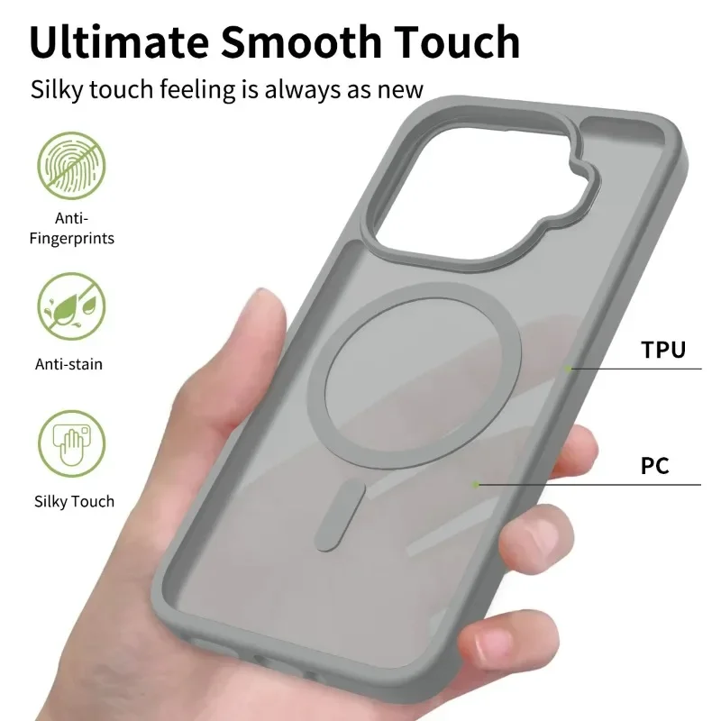 Magnetic Matte Translucent Shockproof Case with Wireless Charging Compatibility