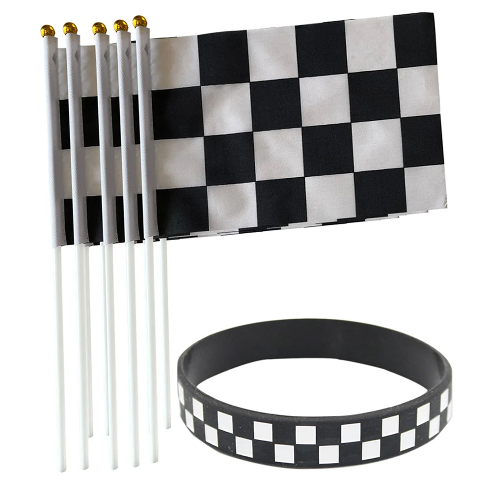 

12pcs Racing Party Hot Wheels Silicone Wristband Race Theme Decor Checkered Flag Black White Plaid Pattern Bracelet Flag