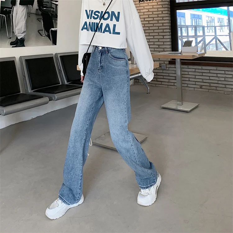 good american jeans Women Plus Size Jeans Trousers 2022 Spring Autumn Jeans Ladies Thin Section Retro High Waisted Baggy Straight Leg Wide Leg Pants bell bottom jeans