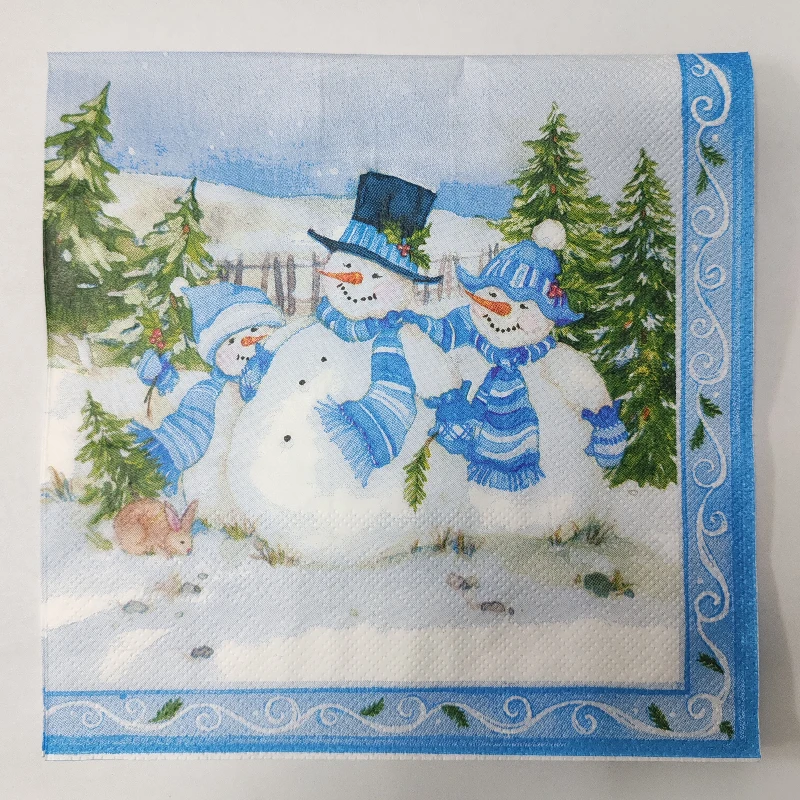 33*33cm 2-Ply Christmas Napkin Festival Party Decoration Paper Three Christmas Snowmen Cartoon Printed Paper Placemats 10/20pcs