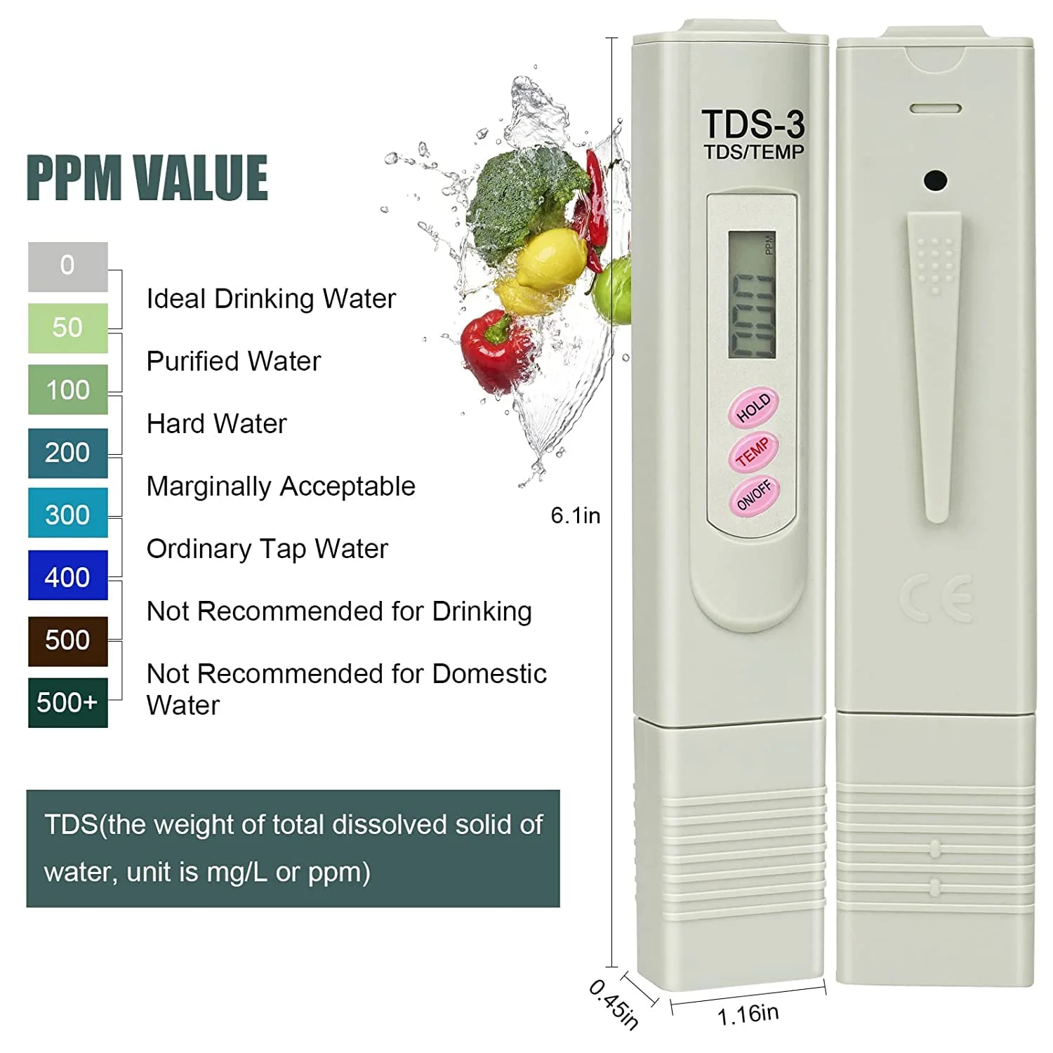 TDS Digital Water Tester Quality Analysis Meter Purity Check 0-9999 PPM For Aquarium Water Quality Detector Water Tester