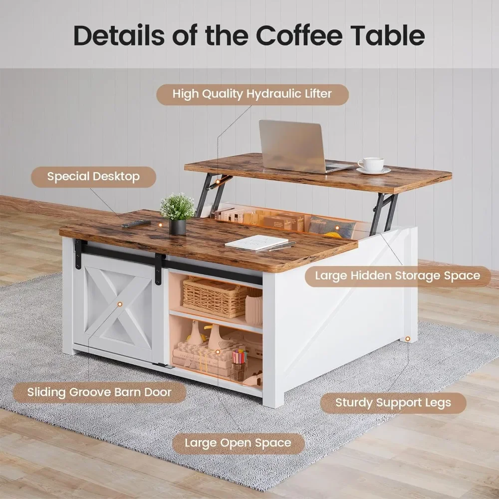 31.5 Inc Coffee Table, Square  Lift Top Coffees Tables  with Large Hidden Storage Compartment and Adjustable Shelves 2