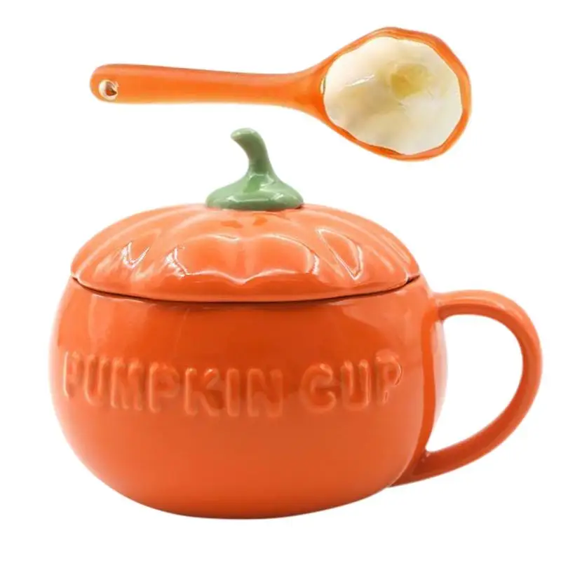 

Pumpkin Creative Water Cup Ceramic Cup With Lid Exquisite Breakfast Oatmeal Cup Heat-insulating Scalding-proof Milk Cup