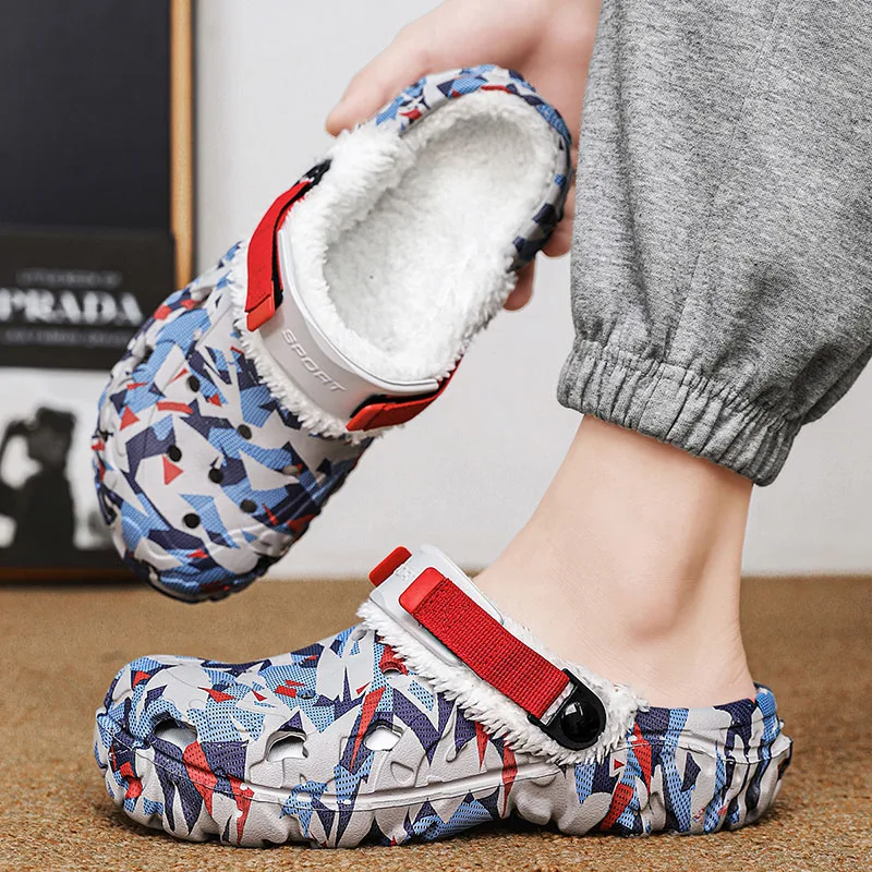 YRZL Men's Slippers Warm Winter Clogs Furry Plush EVA Slides Soft Comfortable Non Slip Indoor Slippers Casual Shoes for Man