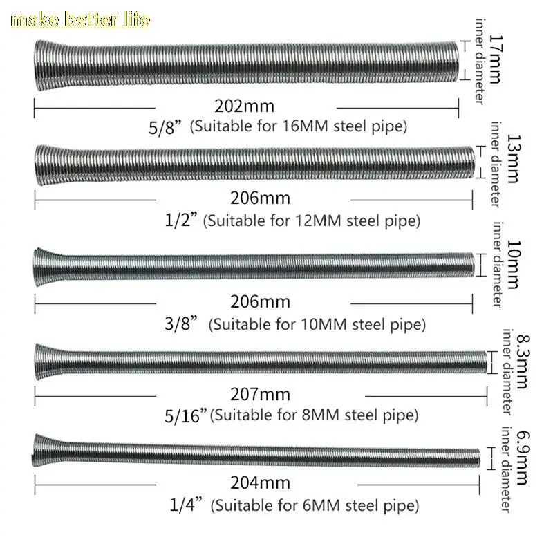 Wire Bender Spring Benders Air Condition Copper Pipe Bending Outside Pipeline Bender Spring Aluminum Pipe Tube 5pcs/set tube bender
