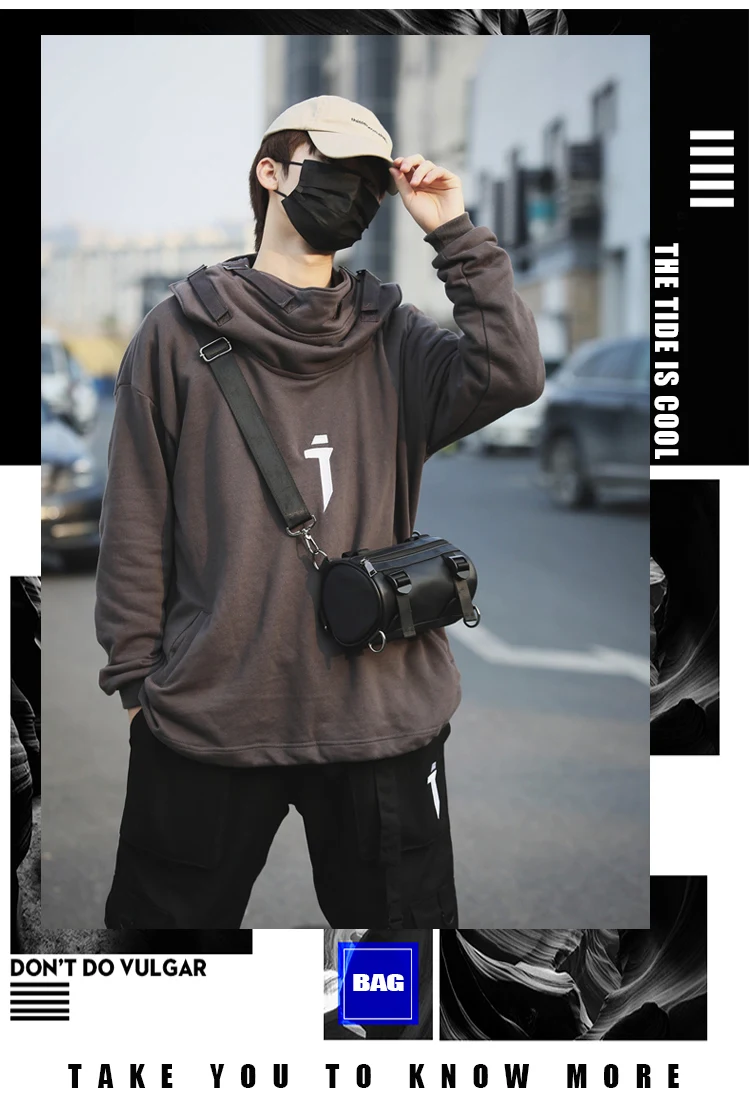 Vc Cool Streetwear Barrel-shaped Shoulder Bags For Men Hip Hop