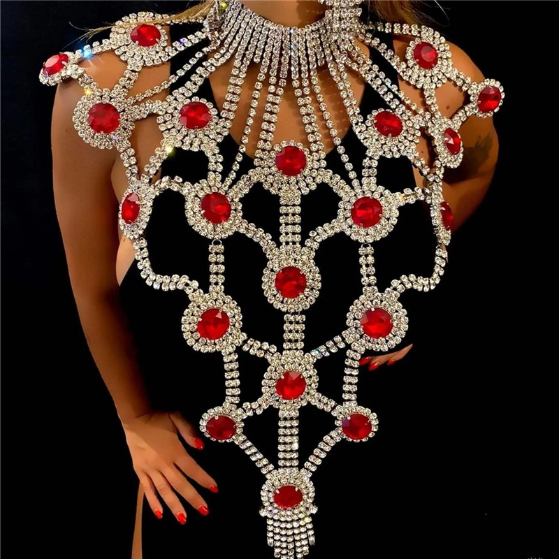 

Exaggeration Multilayer Red Rhinestone Necklace Luxury Crystal Choker Statement Necklace for Women Banquet Jewelry Wholesale
