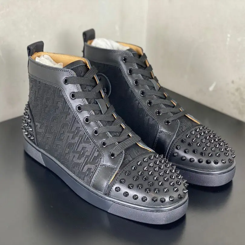 

Fashion Men Designer Sneakers Casual Spike Sneakers High Top Party Mens Red Sole Shoes Plus Size