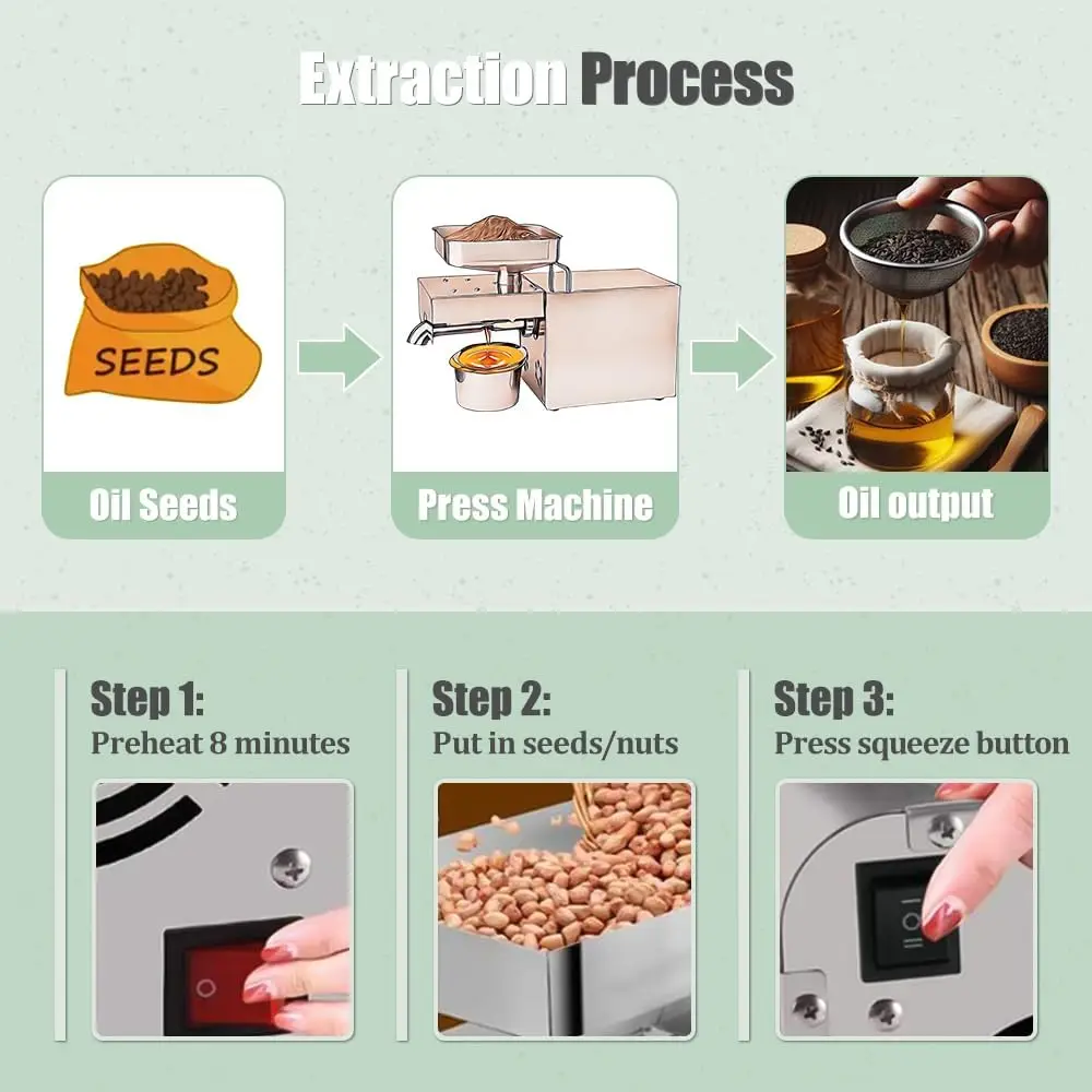 Kitchen Oil Press Machine Electric Automatic Oil Press Extractor Organic Oil Expeller for Avocado Coconut Flax Peanut Castor 4