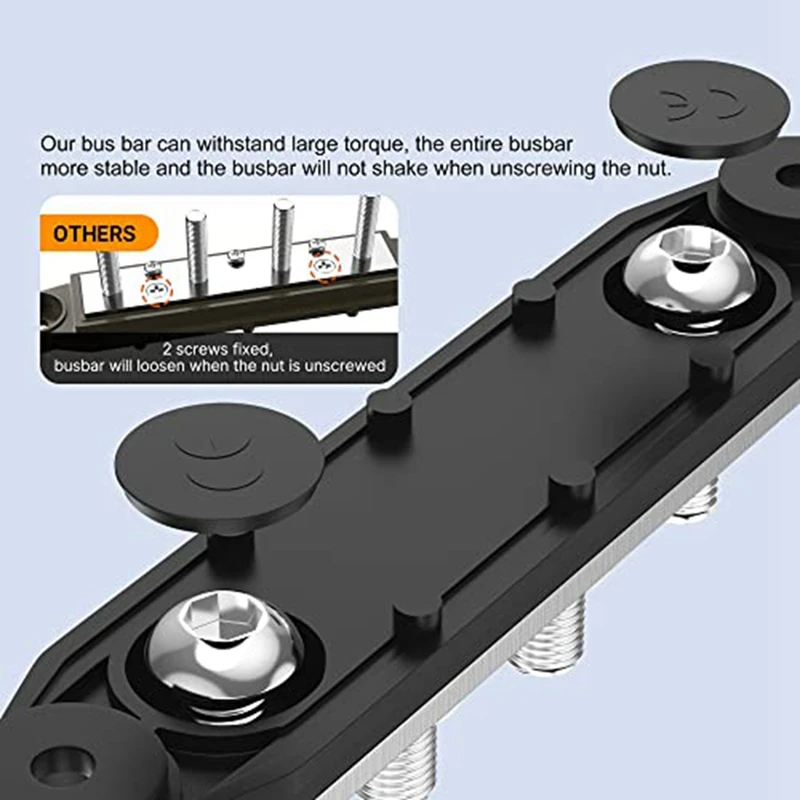 2 PCS 250A 12V Bus Bar Battery Power Distribution Block Plastic+Metal 4 X 3/8Inch Posts 6 X 8 Screws Car Audio 12 Volt DC Busbar