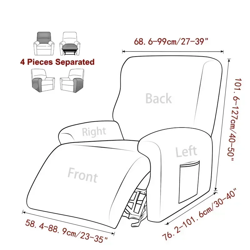 1 Seater Stretch Velvet Recliner Sofa Cover  Armchair Covers Elastic Single Sofa Slipcovers for Living Room Solid Color 2
