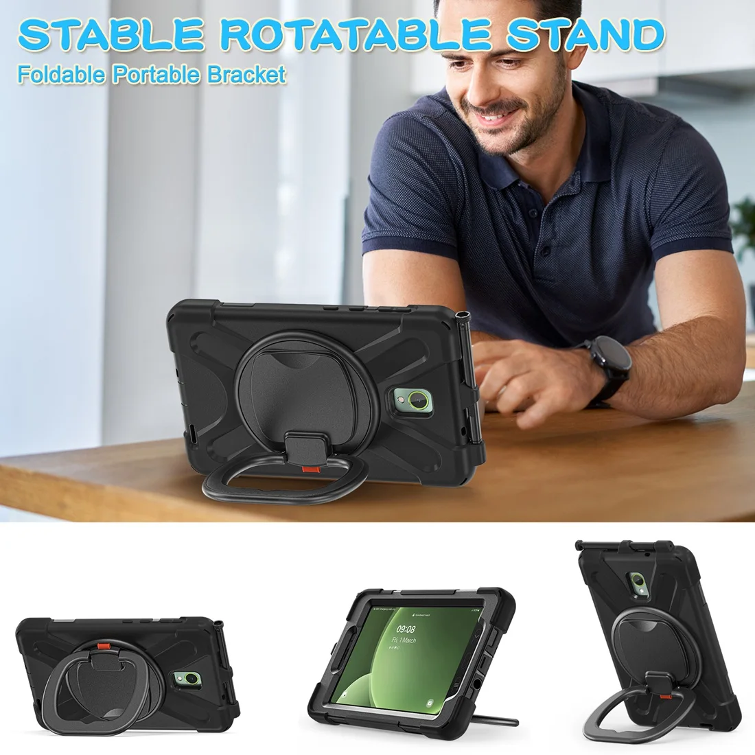 Kickstand Rotativo, Handle Grip, Alça de Ombro