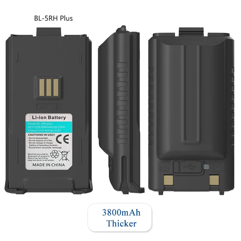 Baofeng UV-5RH Pro Battery 2500/3800mAh Optional USB-C Charger BF-K5 Plus UV-5RH Max GM-5RH Walklie Talkie Rechargable Batteries 3