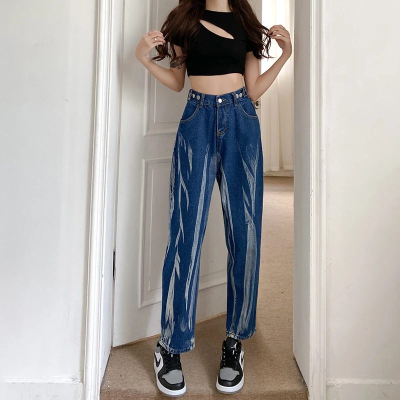 

Y2K high-waists tie-dye jeans traf slim loose straight leg Haren pants for women pantalones de mujer 한국인 리뷰 많은 옷 baggy jeans