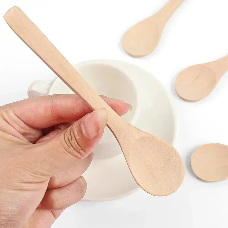 Wooden Spoon Long Handle 1/30PCS Soup Wood Spoons Coffee Milk Honey Teaspoon Spice Condiment Scoops Home Kitchen Stirring Tools