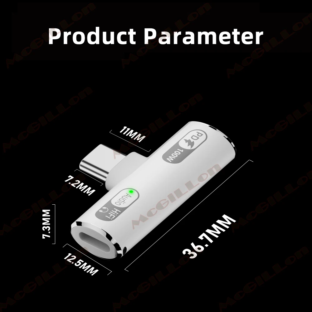 2 in 1 Type C to Type-C Headphone Charging for iOS AUX Audio Adapter PD100W USB C to iPhone HiFi Earphone Connector for iPad