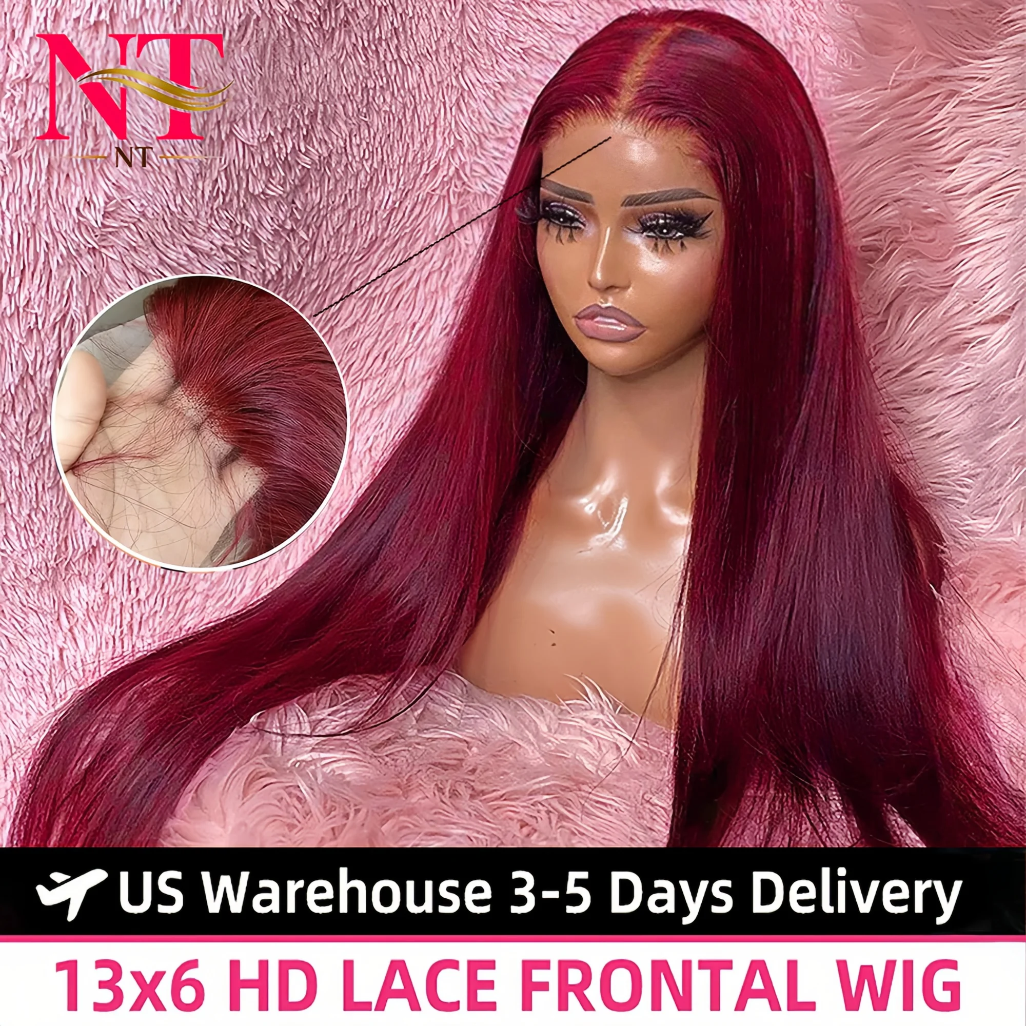 99j Burgundy Lace Frontal Human Hair Wig 250 Density Pre Plucked Red Hair Wig 5X5 HD Straight Lace Front Wig Human