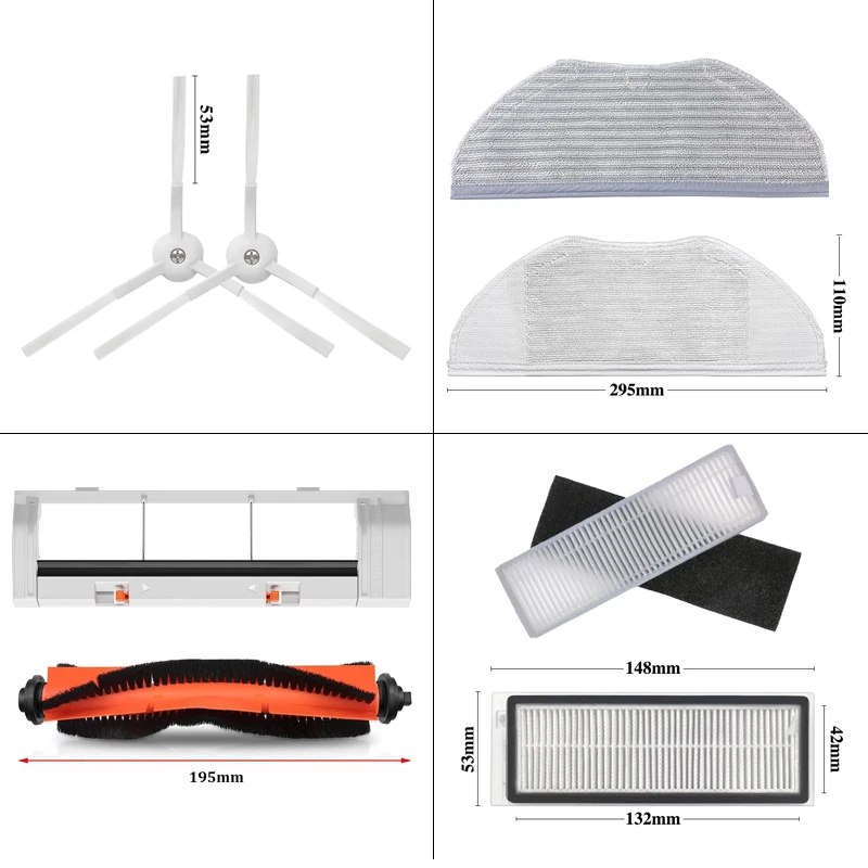 Xiaomi Mijia G1 MJSTG1 Robot Vacuum Essential Parts Kit: Main Brush, Side Brush, HEPA Filter, Mop Cloth, Water Tank, Dust Box