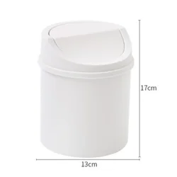 Compact Desktop Trash Can with Lid for Clean Workspace and Home Organization (Beige)
