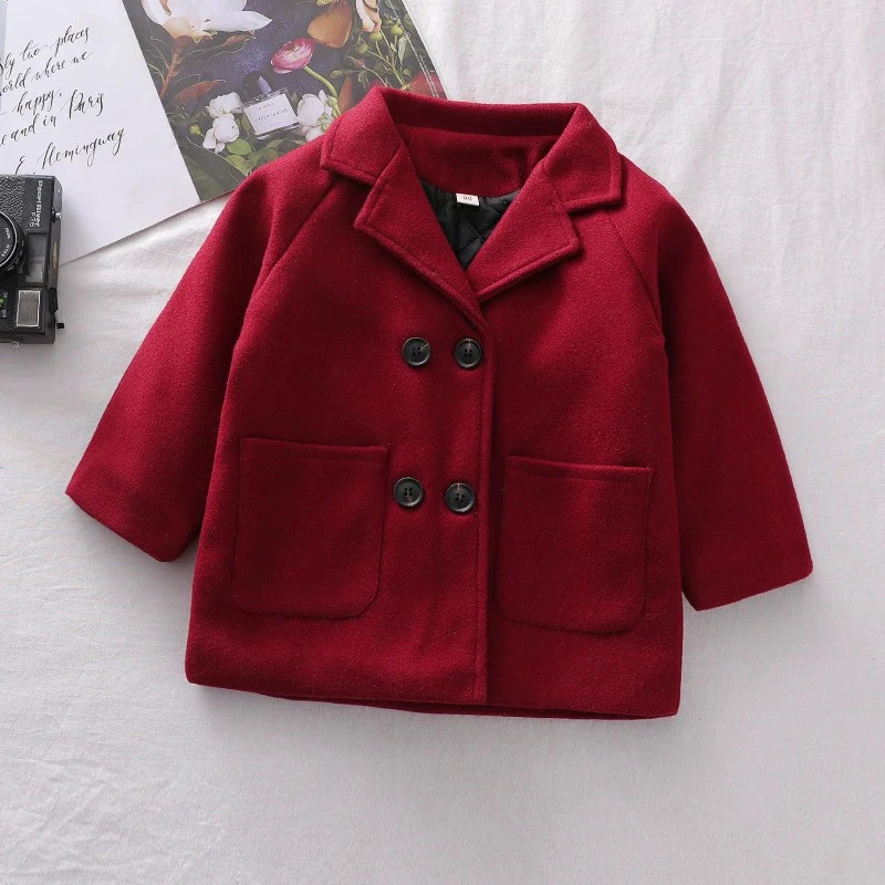 Children Winter Grid Jackets Girl Woolen Double-breasted Baby Boy Trench Coat Lapel Kids Outerwear Wool Coat Loungewear Overcoat boys woolen coat