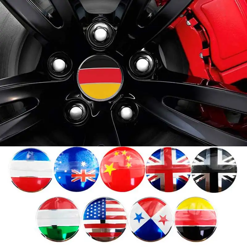 4Pcs Flag Logo Car Wheel Center Emblem Sticker Hub Badge Per Audi Bmw Peugeot Volvo Volkswagen Mercedes Benz Jaguar Jeep Ford