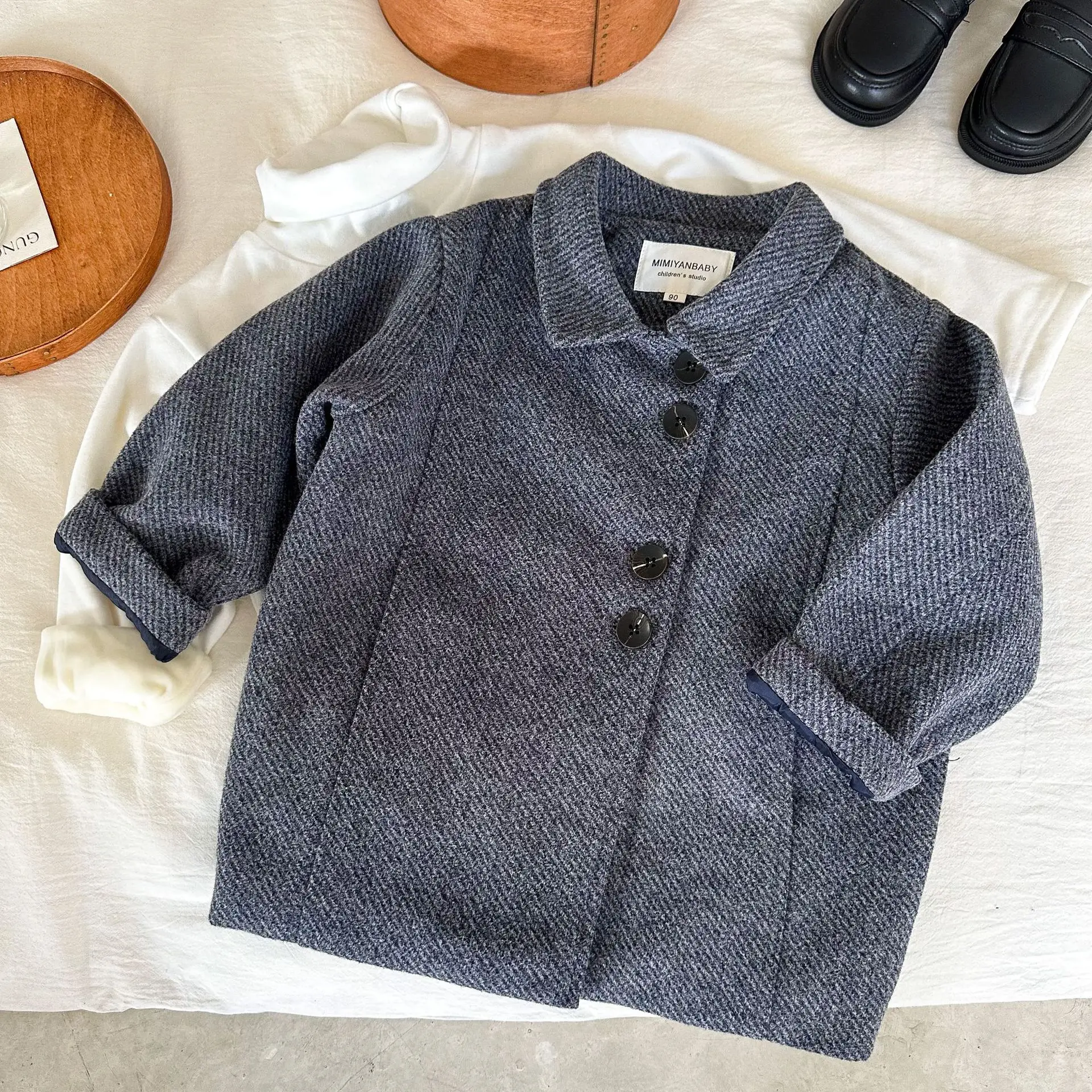 

Children Coat 2023 Autumn Winter New Boys and Girls Solid Color Wool Coat Baby Simple Trench New Fashionable Thick Kids Coat