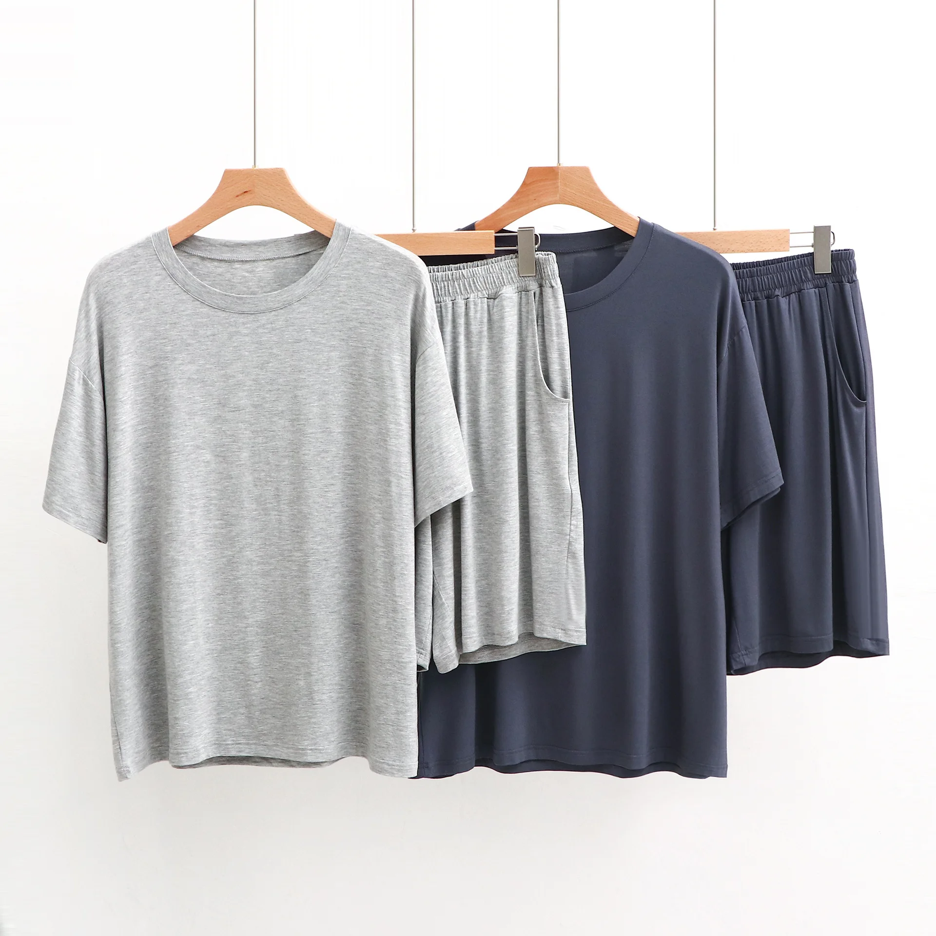 2023 New Men's Home Furnishings Elastic Drop Pajamas Round Neck Short Sleeve Shorts Large Outfit Casual Set Pajama Set Sleepwear