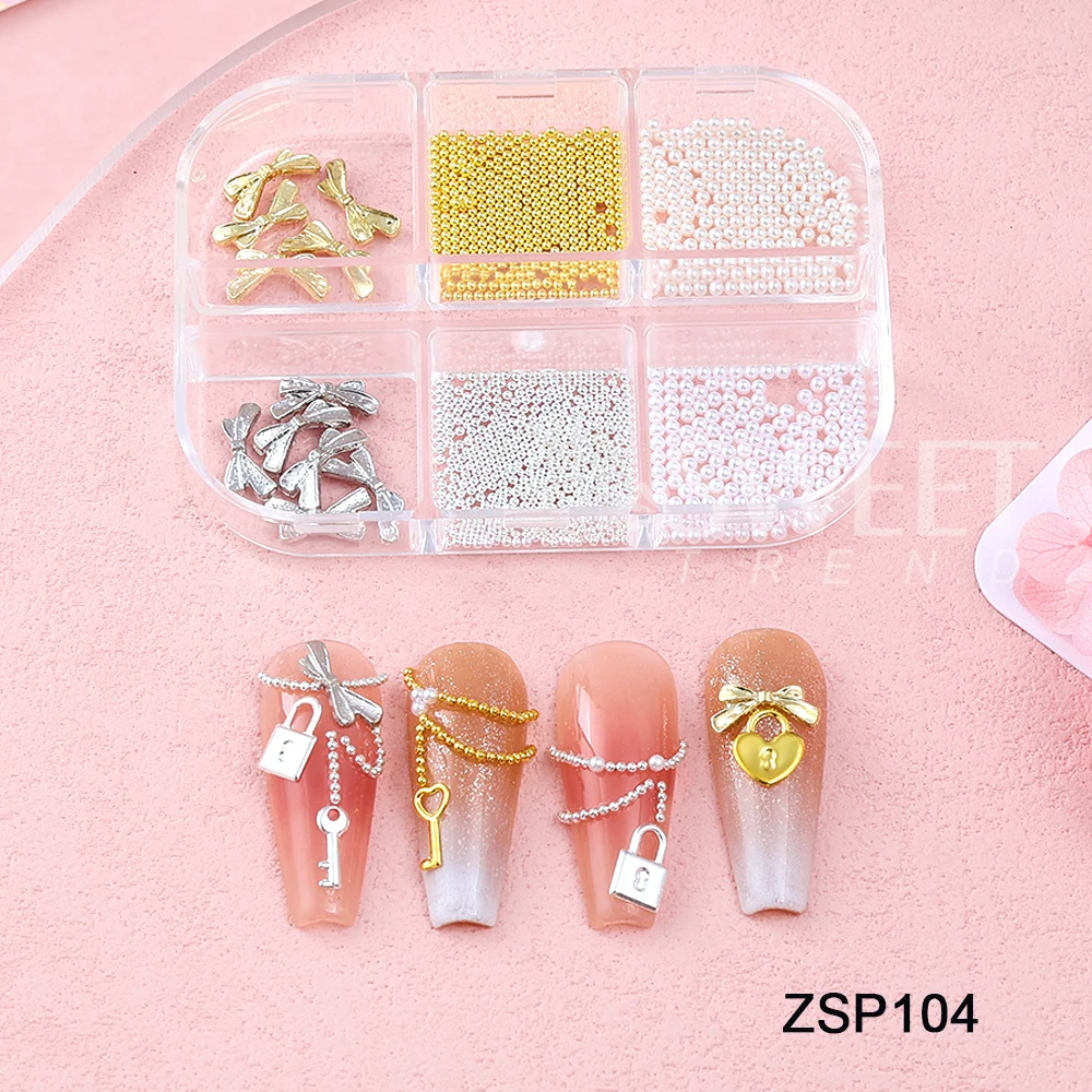 SWEET TREND-1/3Boxes Mixed Lock Key Nail Charms Perlen Stahlkugel Nail Art Dekoration Teile Valentinstag Maniküre Zubehör – Detail 6