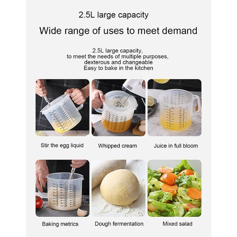 

2.5L Baking Measuring Cup Scale Mixing Bowl with Lid Transparent Plastic Mixing Cup DropShipping