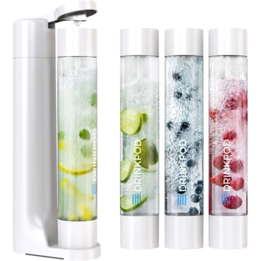 Fizzpod Soda Maker Home Soda CarbonationFizzy Bubbly Drink Machine with 3 PET Bottles 3 Caps 1 Carbonator Cap and Manual Coffee