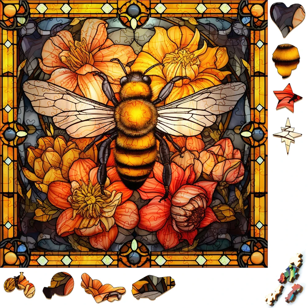 Mysterious Wooden Puzzle Painted Bee Funny Toy Animal Wood Puzzles Smart Games Shaped Jigsaw Puzzle Best Gift For Kids Education