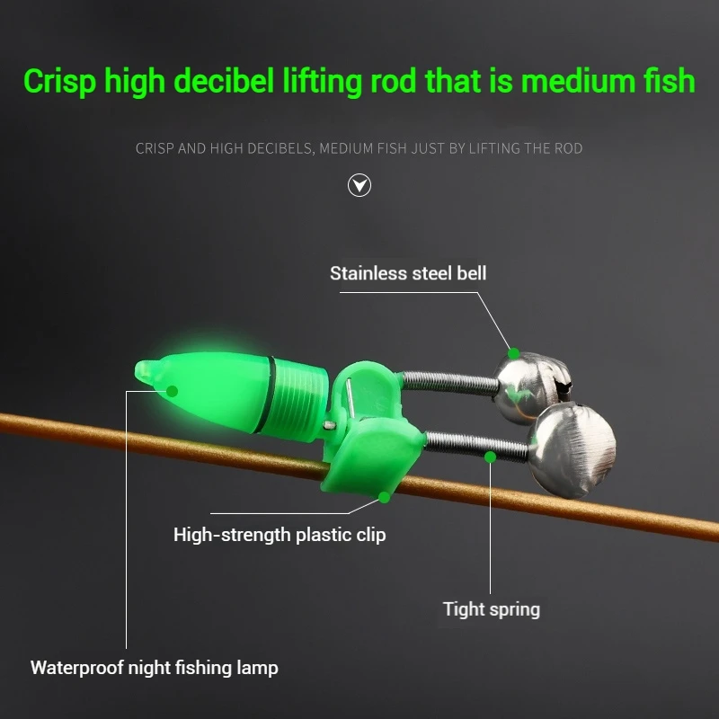 5/10pcs Fishing Bite Alarms for Rods with LED Light Twin Bells Bait Alarm Light Clip Bells Ring Pole Fish Bites Indicators
