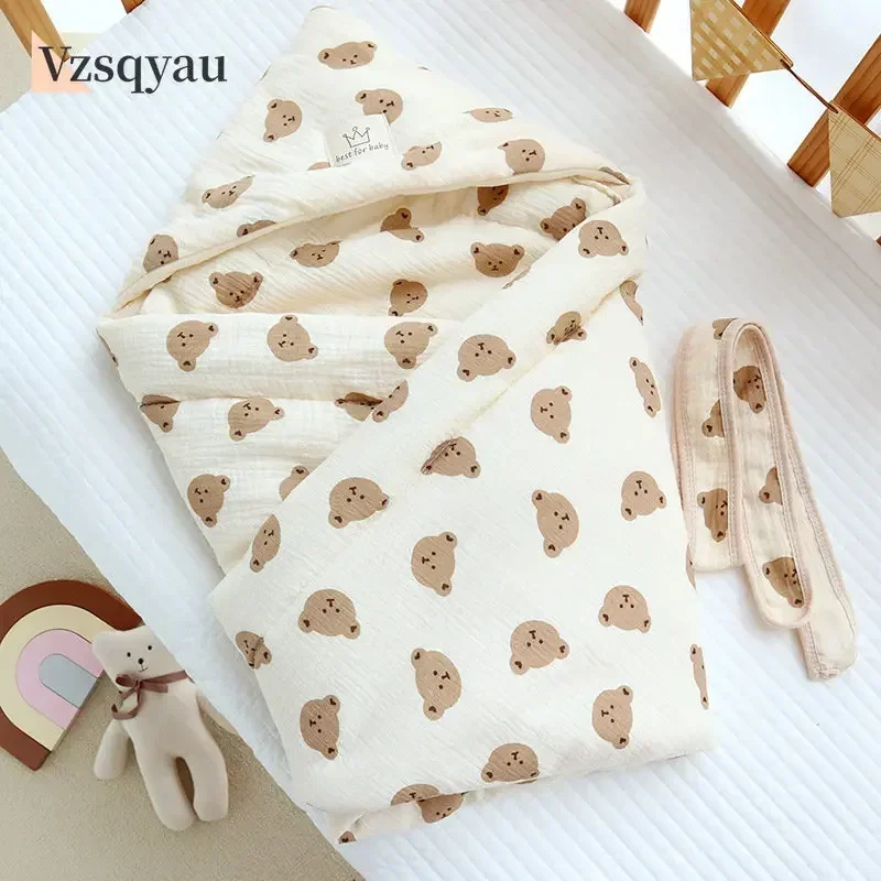 

Новое зимнее утолщенное теплое детское одеяло, хлопковая марля, из муслина для новорожденных конверт, кокон, пеленка с ремнем, для мальчиков, покрывало для девочек постельное белье