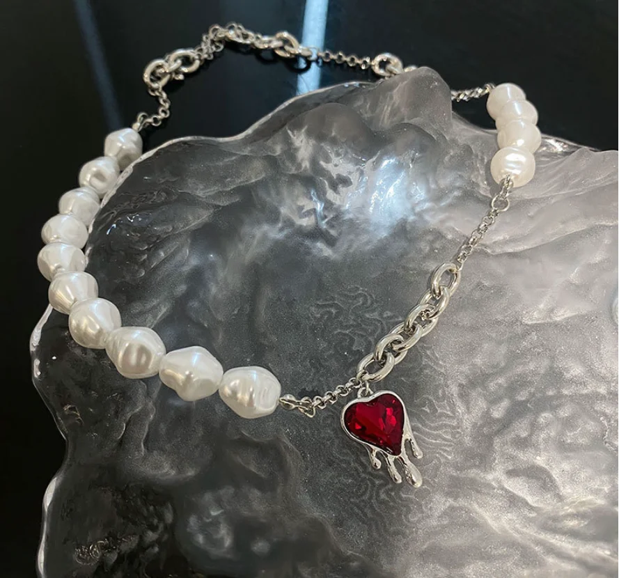 Simple silver plated necklaces pearl vintage heart Zircon Pendant Necklace for womenFashion Jewelry