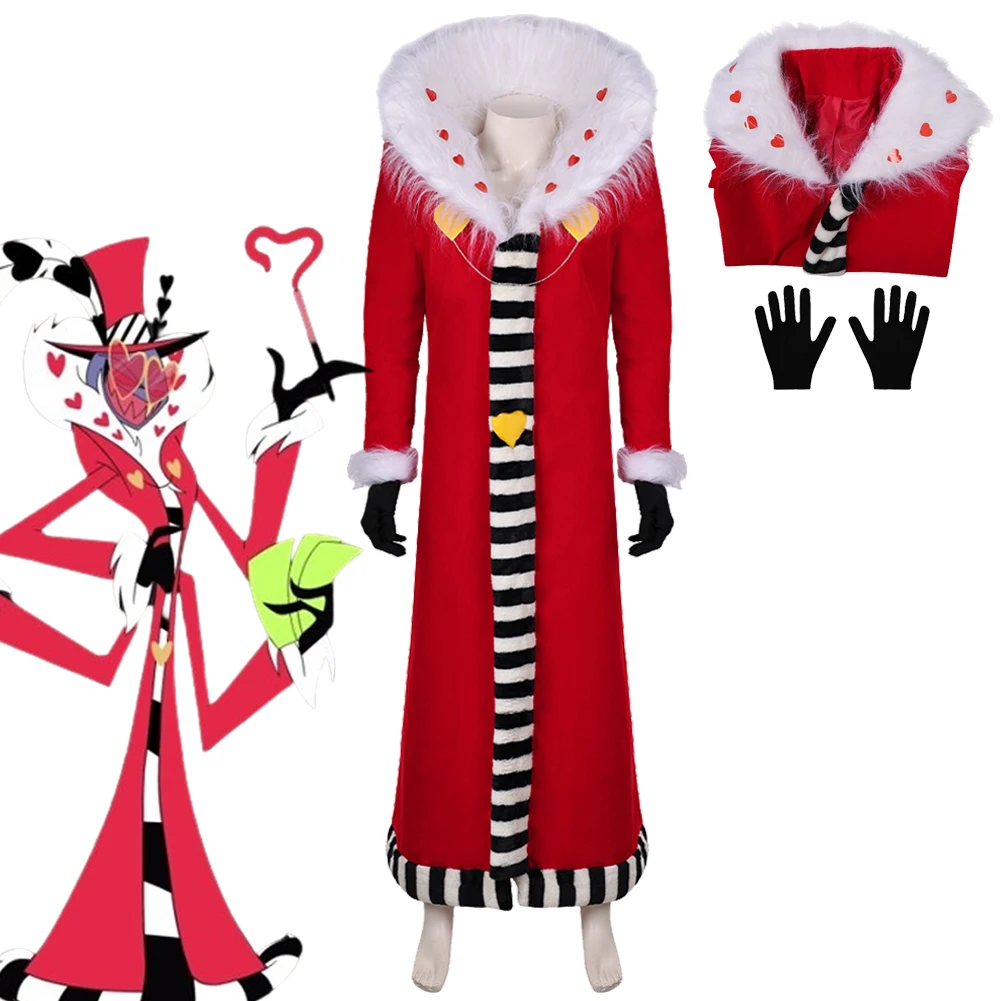 

Hazzbin Fantasy Hotel Valentino Cosplay Disguise For Boys Men Adult Red Windbreaker Gloves Halloween Carnival Roleplay Suit