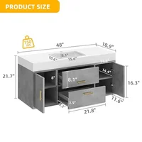 Wall Mounted 48 Inch Grey Bathroom Vanity with Sintered Stone Countertop and Ceramic Basin Storage Moisture-proof Easy Assembly 2