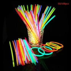50/100Pcs Party Fluorescence Light Glow Sticks Bracelets Necklaces Neon For Wedding Party Colorful Glow Stick