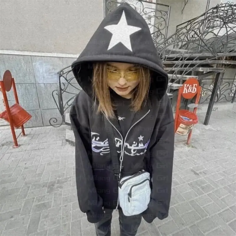 

Zip up Hoodie Fashion embroidery Star graphics Y2K woman hoodies Sweatshirt goth Sport Coat Long Sleeve Oversized hoodie jacket