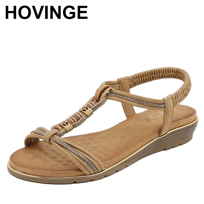 

Women Sandals String Bead Design Summer Wedges Beach Shoes Elastic Band Comfortable Flats Shoes Brand Designer Sandals