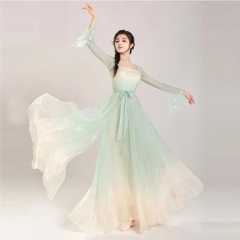 Dancer Dress Classical Dancewear Gradation Dress Flowing Performance Dress Top Dance Costume Big Swing Ballroom Dancing Dress Up
