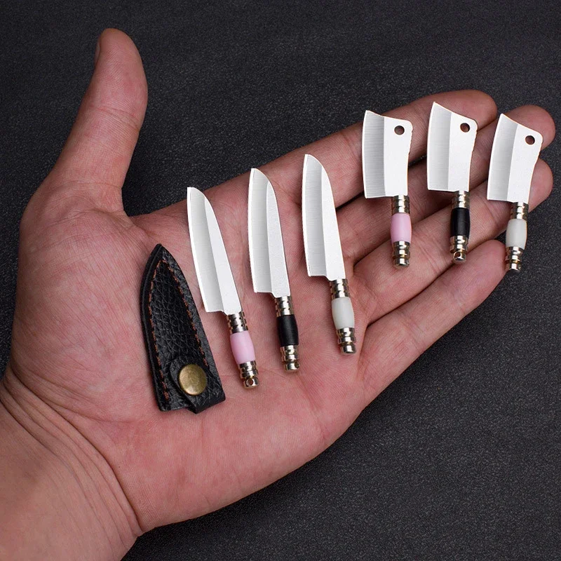 

Creative New Mini Knife Colored Wood Sharp Leather Sheath Knife Portable Key Chain Pendant Dismantling Express Delivery Knife