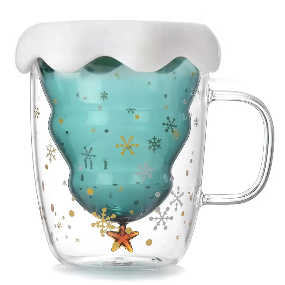 

250ML Creative Cup Christmas Tree Star Cup High Temperature Resistant Mug Double Layer Water Cups Christmas Drinker Wineglass