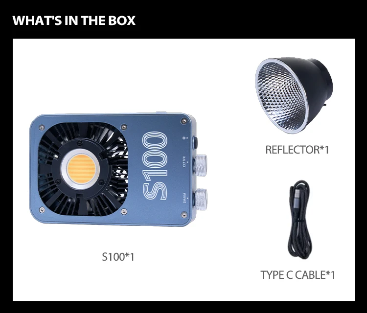 - S100 100W COB LED Light 2700K-6500K Photography Lighting Pocket Light for Outd