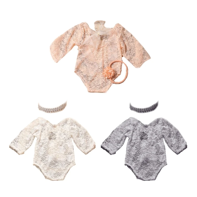 

Baby Photography Costume Lovely Lace Romper Dress with Headband for Newborn